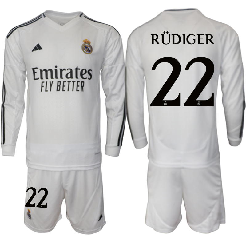 Men 2024-2025 Club Real Madrid home Long Sleeves White #22 Soccer Jersey